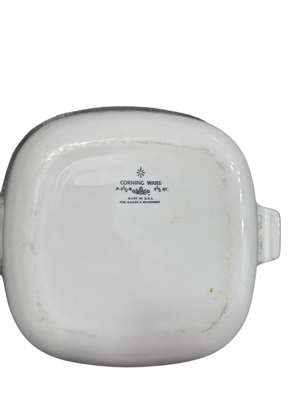 Vintage Corningware White Ceramic Casserole with Navy Marking